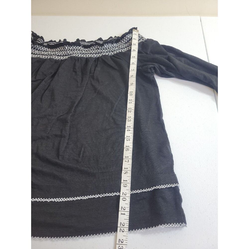 NWT White House Black Market Black Linen Blend Off The Shoulder Top Womens Large - Picture 5 of 11